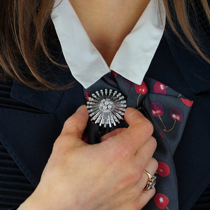 Art Deco Platinum and 3.33ct Old Cut Diamond Flower Sunburst Brooch