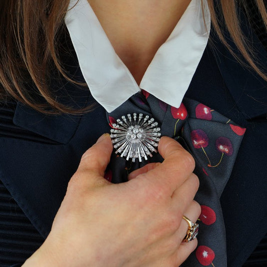 Art Deco Platinum and 3.33ct Old Cut Diamond Flower Sunburst Brooch