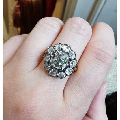 Antique Style 2.44ct Old Cut Diamond Cluster Ring with Certificate, 4.31 carat total