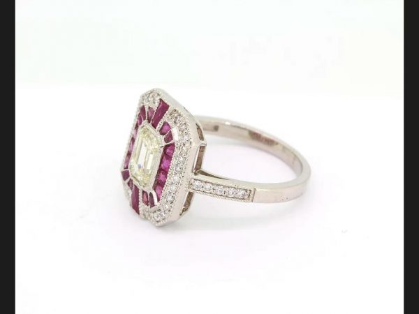 Ruby and Diamond Calibre Set Target Ring, Platinum engagement ring