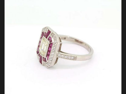 Ruby and Diamond Calibre Set Target Ring, Platinum engagement ring