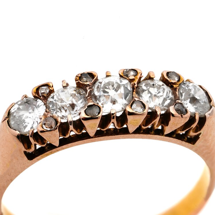 Antique Victorian Old Cut Diamond Five Stone Ring