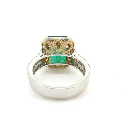 6.50ct Zambian Emerald and Diamond Cluster Dress Ring