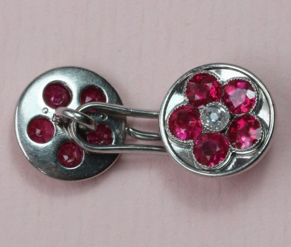 Art Deco Ruby, Diamond and Platinum Cufflink Dress Set