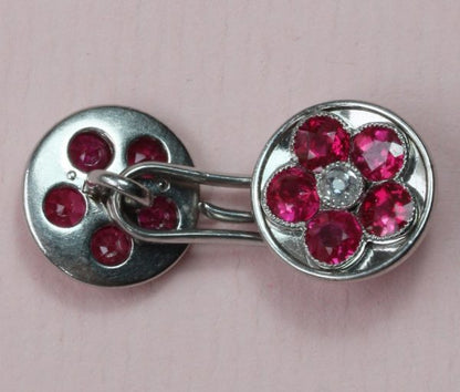 Art Deco Ruby, Diamond and Platinum Cufflink Dress Set