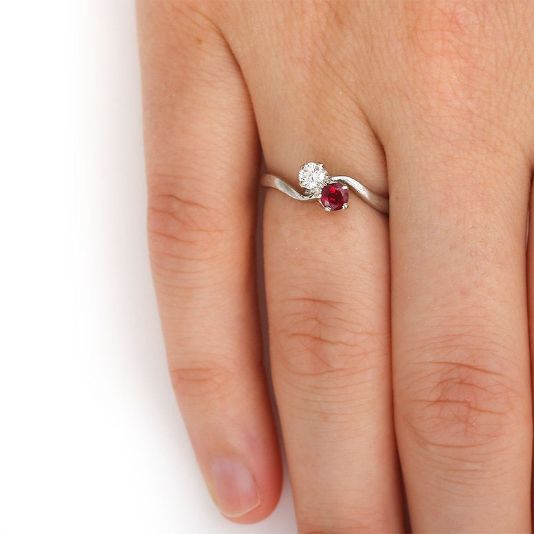 Ruby and Diamond Toi et Moi Engagement Ring