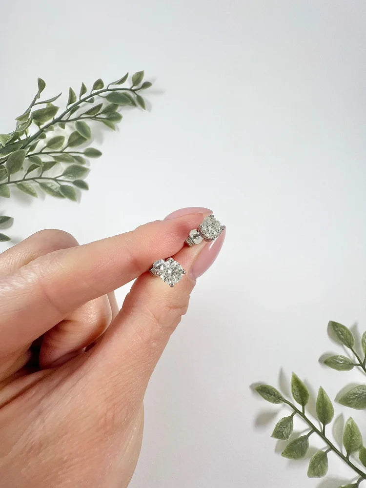 Vintage 1.02ct Diamond Solitaire Stud Earrings