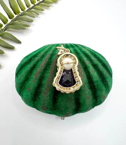 Antique Amethyst, Diamond And Pearl Pendant in 18 Carat Gold and Platinum