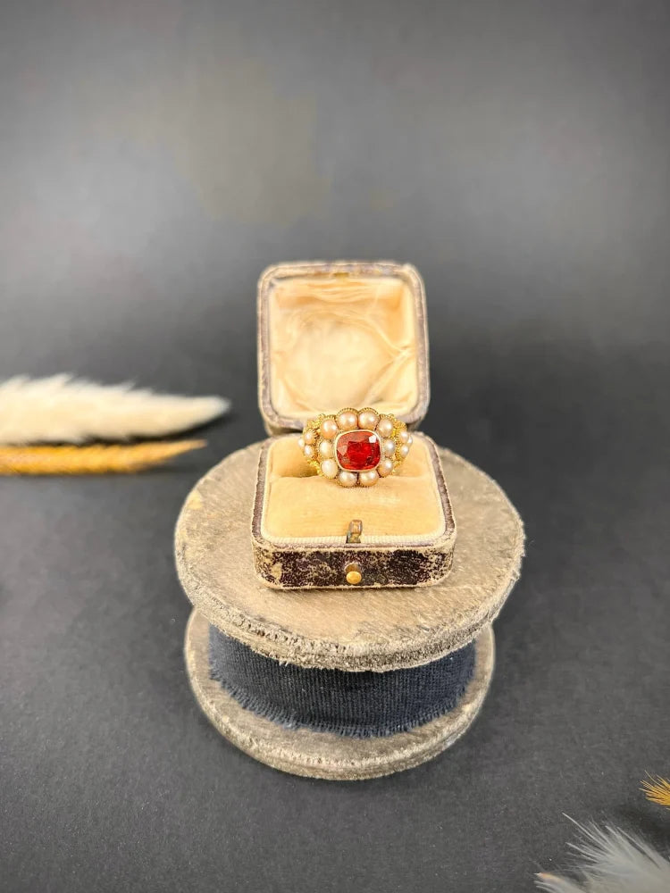 Antique Garnet Cluster Ring In 15 Carat Yellow Gold
