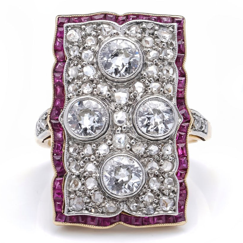 Art Deco 2.16ct Diamond and Ruby Cluster Dress Ring