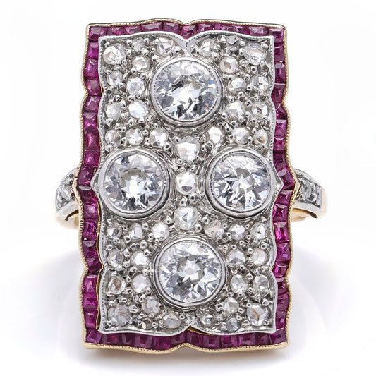 Art Deco 2.16ct Diamond and Ruby Cluster Dress Ring