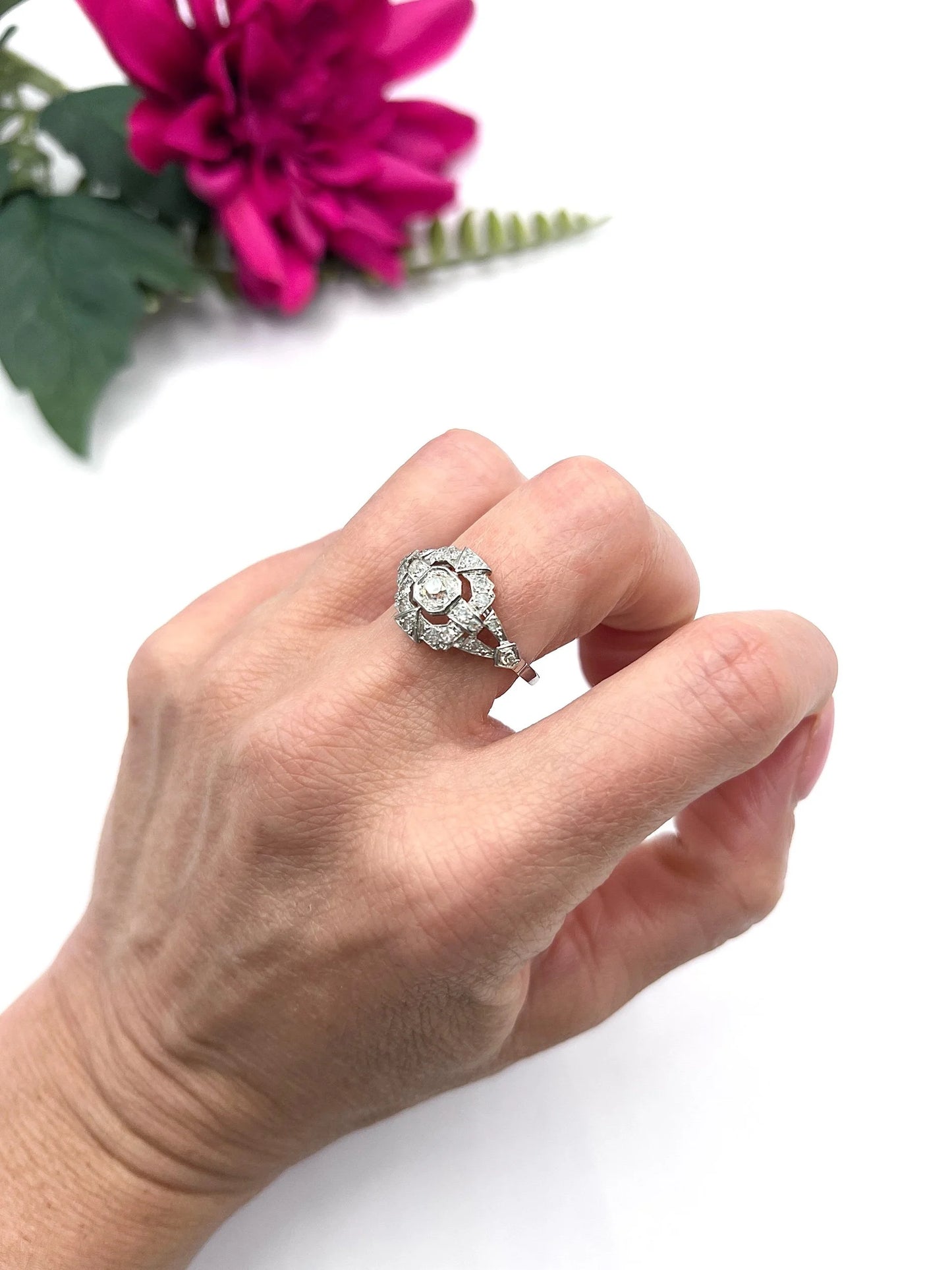 Antique Platinum French Stamped, Edwardian era Diamond Cluster Ring