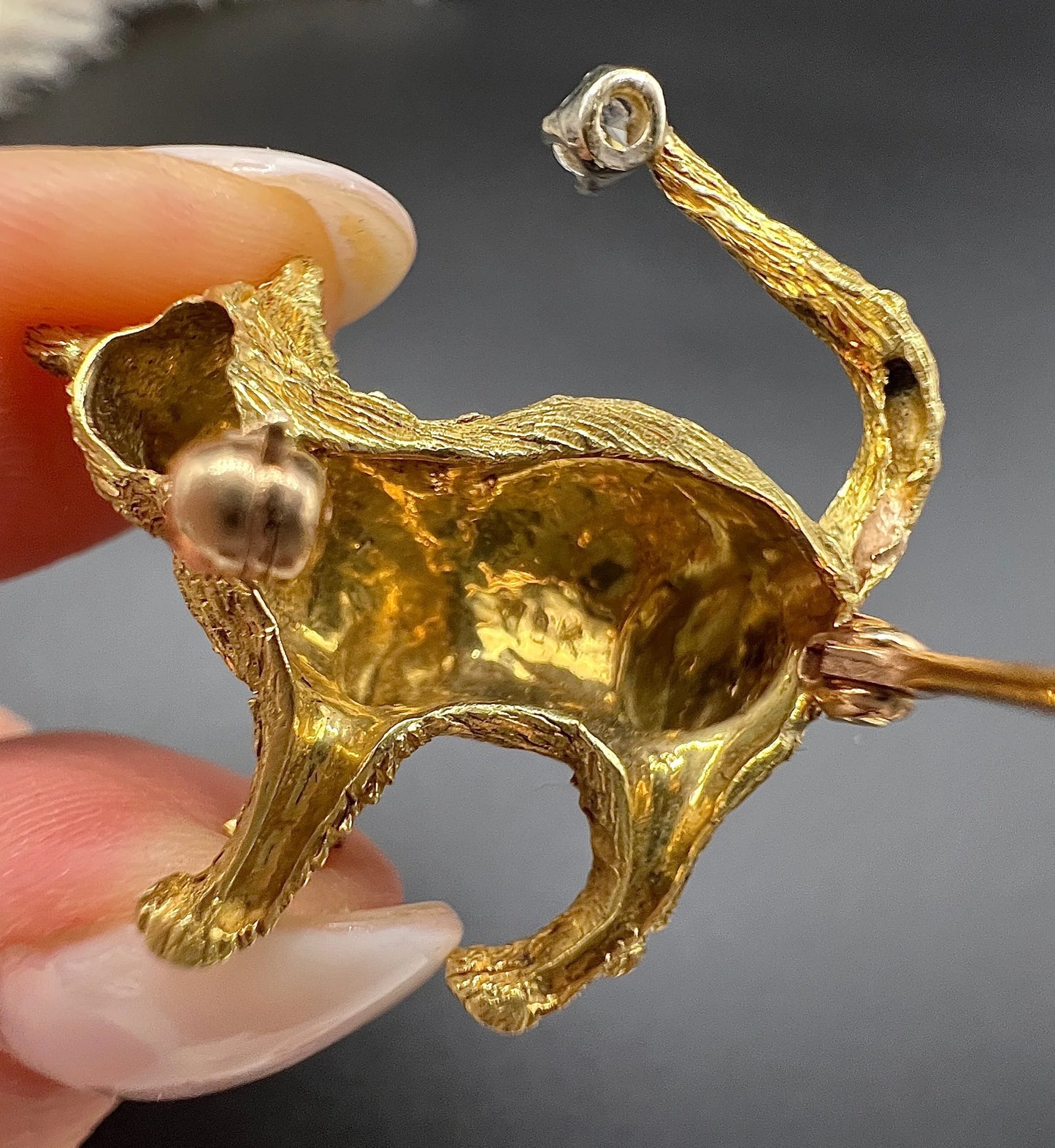 Vintage 18 Carat Yellow Gold Diamond Cat Brooch, Circa 1980