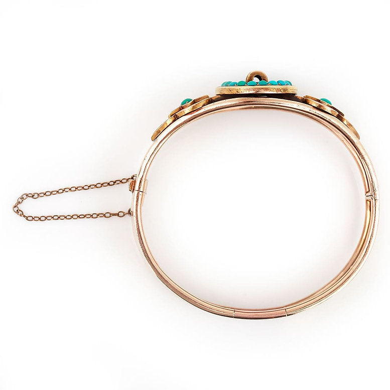 Antique Victorian 15ct Gold Turquoise Enamel Star Buckle Bangle Bracelet