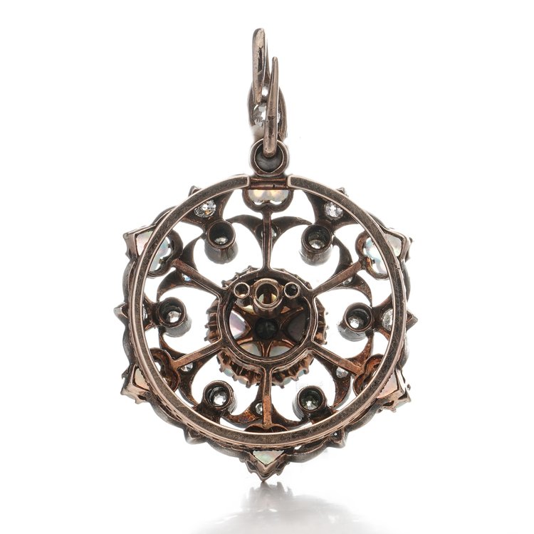 Antique Edwardian Opal Hearts and Old Cut Diamond Pendant