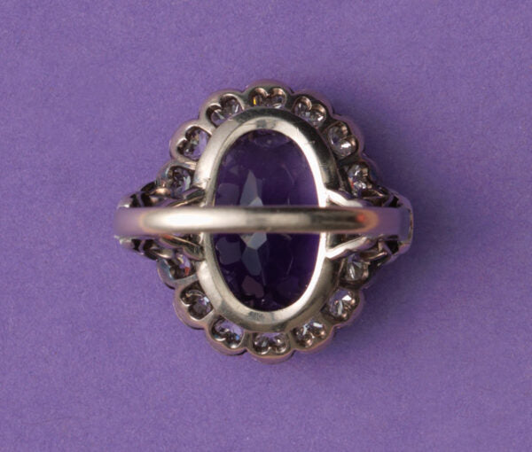 Art Deco Amethyst and Diamond Oval Cluster Ring