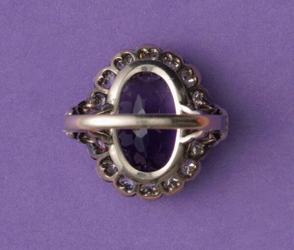 Art Deco Amethyst and Diamond Oval Cluster Ring