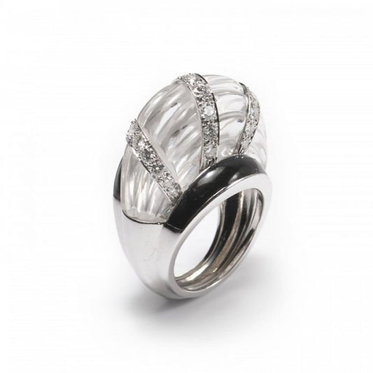 Vintage David Webb Rock Crystal, Diamond and Enamel Bombe Cocktail Ring, in platinum and 14ct white gold, Signed, Circa 1980
