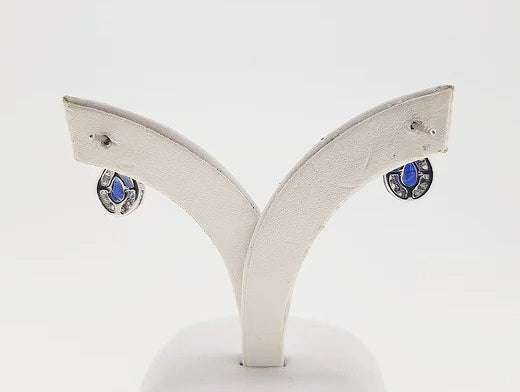 1.23ct Sapphire and Diamond Pear Shaped Cluster Drop Earrings