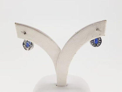 1.23ct Sapphire and Diamond Pear Shaped Cluster Drop Earrings