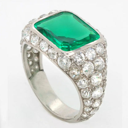 Art Deco Certified 2.85ct Natural No Oil Colombian Emerald and Old Cut Diamond Dress Ring