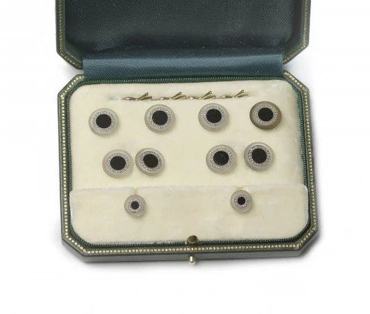 Art Deco French Black Onyx Diamond and Rock Crystal Dress Set