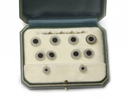 Art Deco French Black Onyx Diamond and Rock Crystal Dress Set