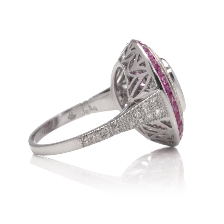 1.66ct Oval Ruby and Diamond Double Cluster Dress Ring in Platinum