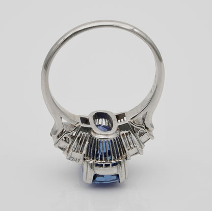 Art Deco 7.14ct No Heat Sapphire and Baguette Diamond Ring