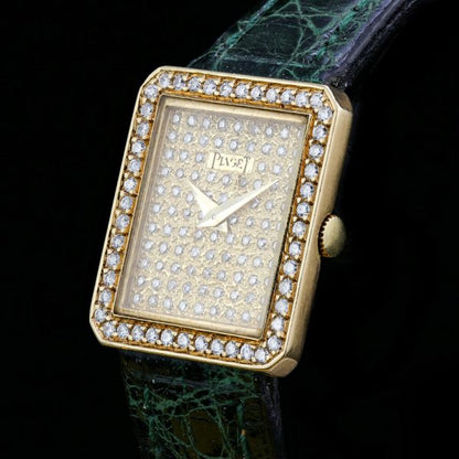 Piaget Ladies Custom Diamond Dial and Bezel 18ct Gold Manual 20" Watch; Model Number 41545, with original box and service document, Circa 1990s