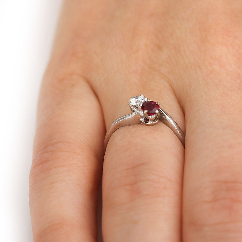 Vintage Ruby and Diamond Two Stone Toi et Moi Crossover Ring