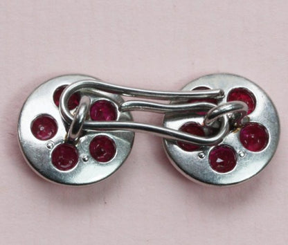 Art Deco Ruby, Diamond and Platinum Cufflink Dress Set