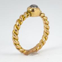 Old Cut Diamond Solitaire 18ct Gold Twisted Pinky Ring; 0.45 carat old mine-cut diamond collet set on a twisted 18ct yellow gold shank