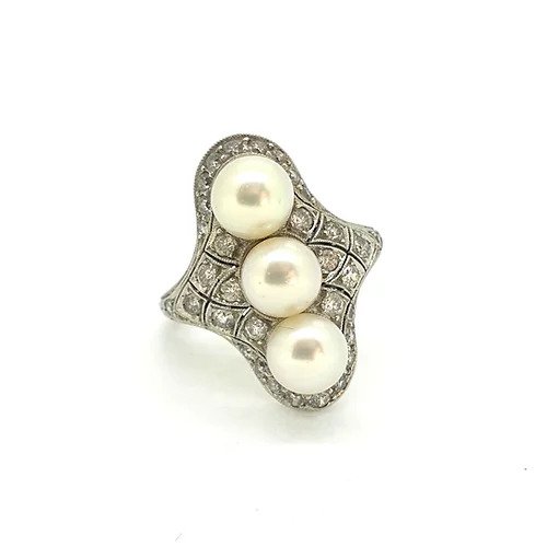 Art Deco Pearl and Diamond Dress Ring by J E Caldwell and Co