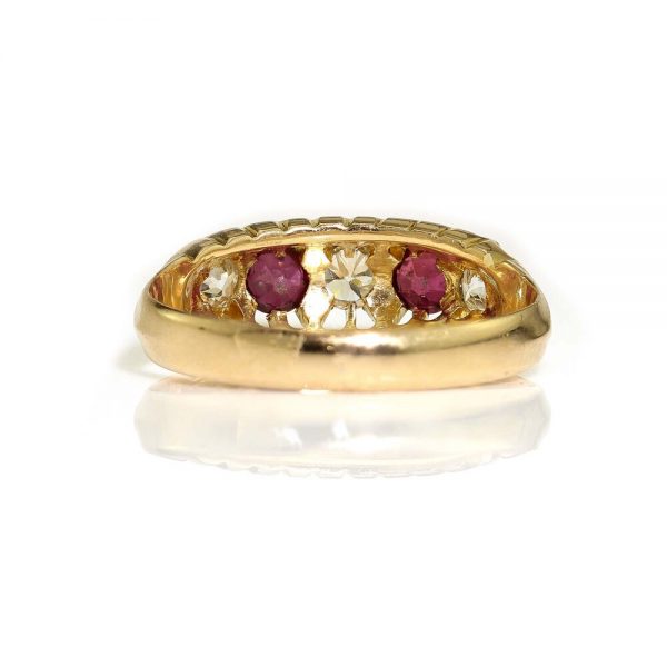 Antique Burma Ruby and Old Cut Diamond Five Stone Ring