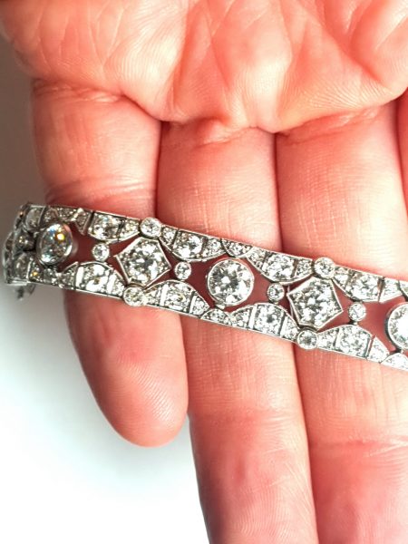 Art Deco French Old Cut Diamond Bracelet in Platinum, 17.00 carat total