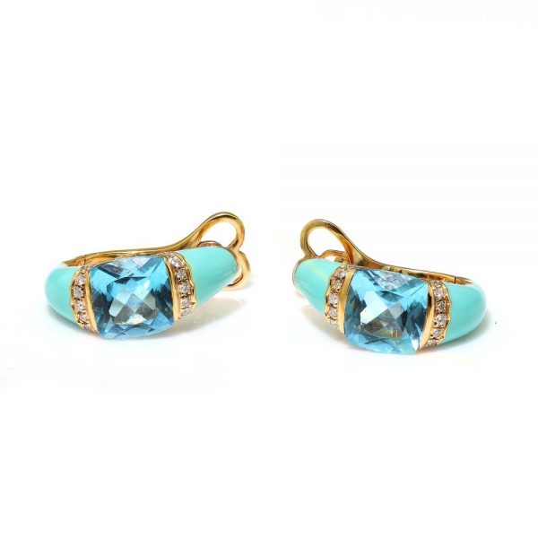 Italian Blue Enamel, Topaz and Diamond Earrings in 18ct Rose Gold by Casato Gioielli