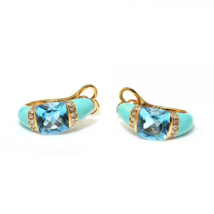 Italian Blue Enamel, Topaz and Diamond Earrings in 18ct Rose Gold by Casato Gioielli