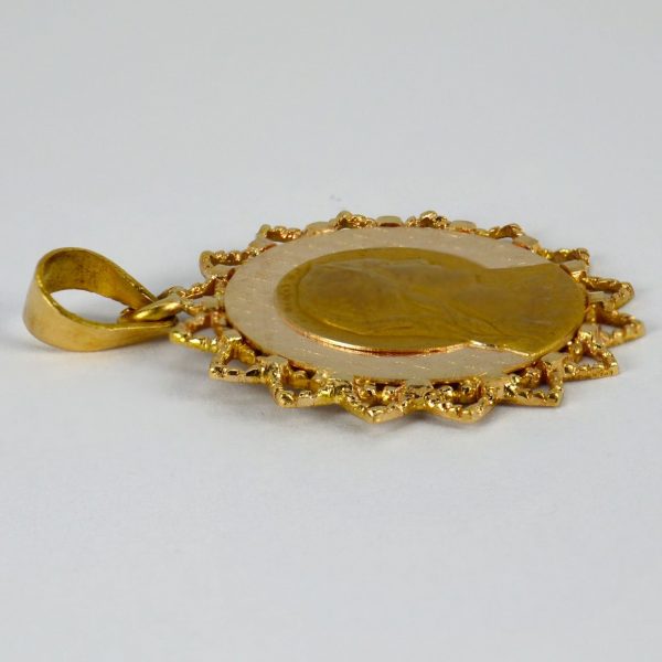 French Virgin Mary 18ct Gold Pendant by Dropsy; 18ct yellow gold pendant designed as a round medal depicting the Virgin Mary on a sunburst ground, Signed E Dropsy