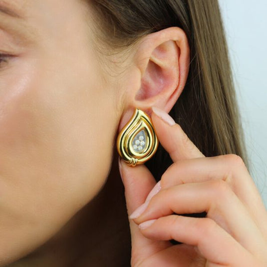Chopard Happy Diamonds 18ct Yellow Gold Clip On Earrings, 0.50 carat total, Made in USA, Circa 1990s