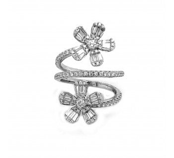 Modern Diamond and White Gold Flower Twist Ring, 1.19 carat total