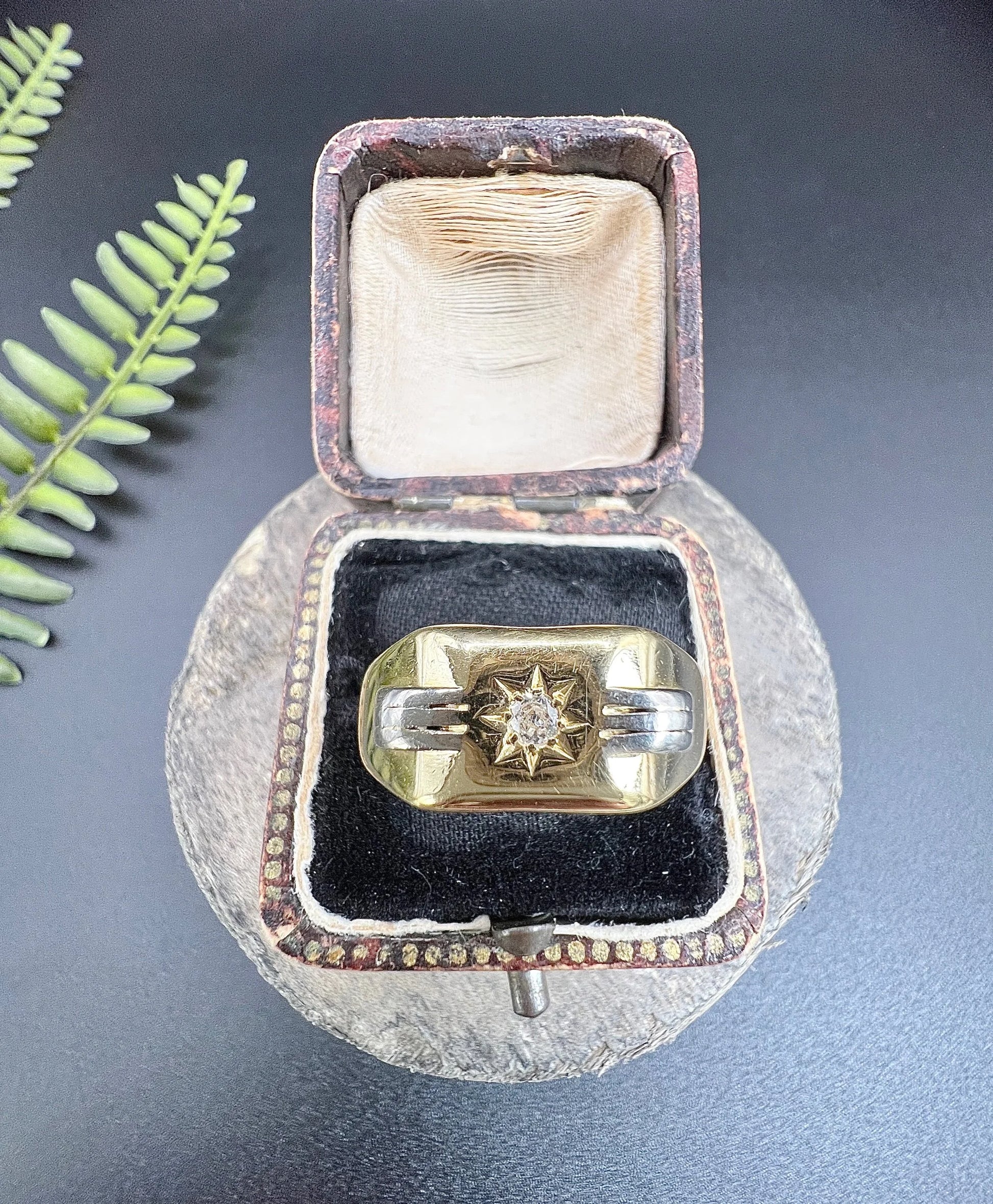Vintage 18 Carat Two Colour Gold Diamond Signet Ring, Hallmarked London 1939