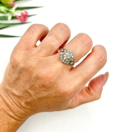 Victorian 18 Carat Gold and Silver Rose Cut Diamond Dome Shaped Ring, Circa 1870