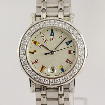 Corum Ladies Admirals Cup 18ct White Gold 26mm Watch, original factory-set diamond bezel, silver colour dial, Quartz movement, on 18ct White Gold bracelet with double fold clasp