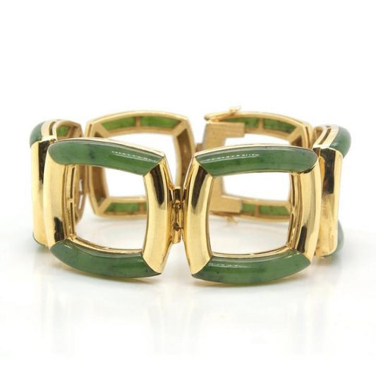 Vintage 18ct Gold and Nephrite Jade Square Link Bracelet