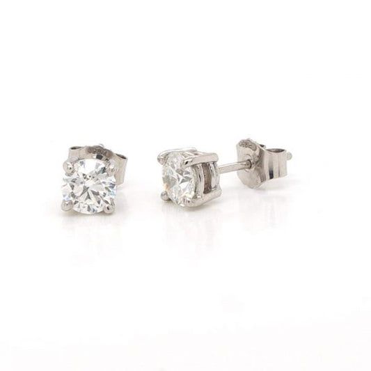 Diamond and Platinum Single Stone Stud Earrings; round brilliant-cut diamond solitaire stud earrings, 0.70ct each, certified