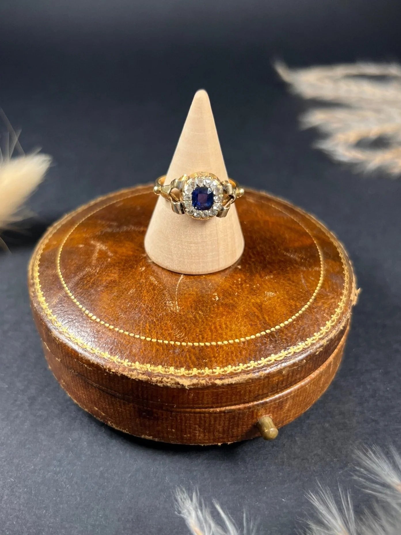 Antique 18 ct Gold Victorian Sapphire And Diamond Cluster Engagement Ring