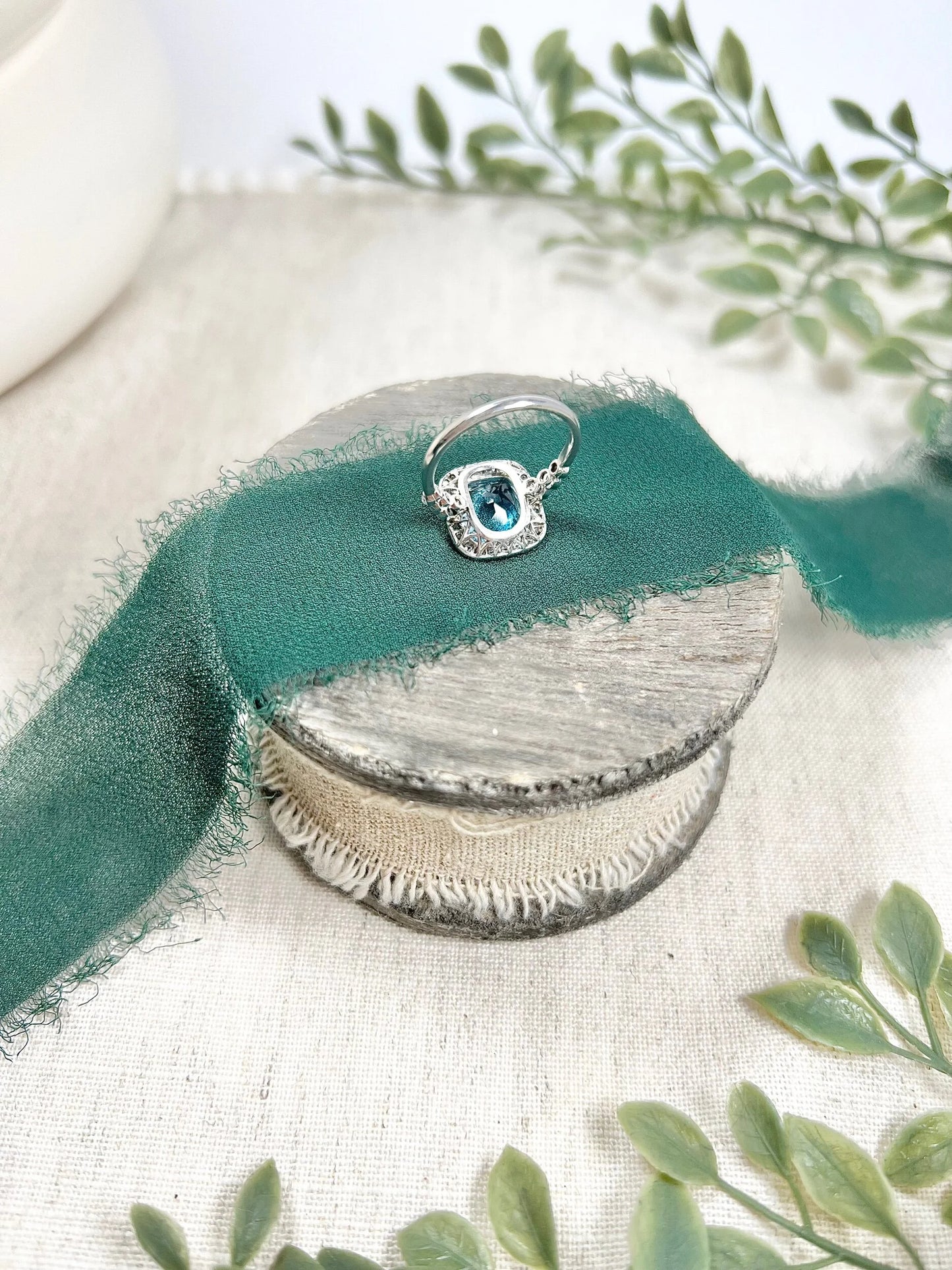 Vintage Platinum 1940s Aquamarine & Diamond Halo Cluster Dress Ring