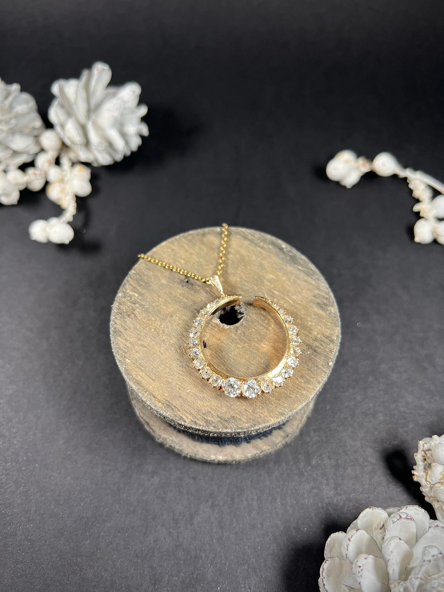 Victorian Antique 3.75ct Old Cut Diamond Crescent Moon Pendant