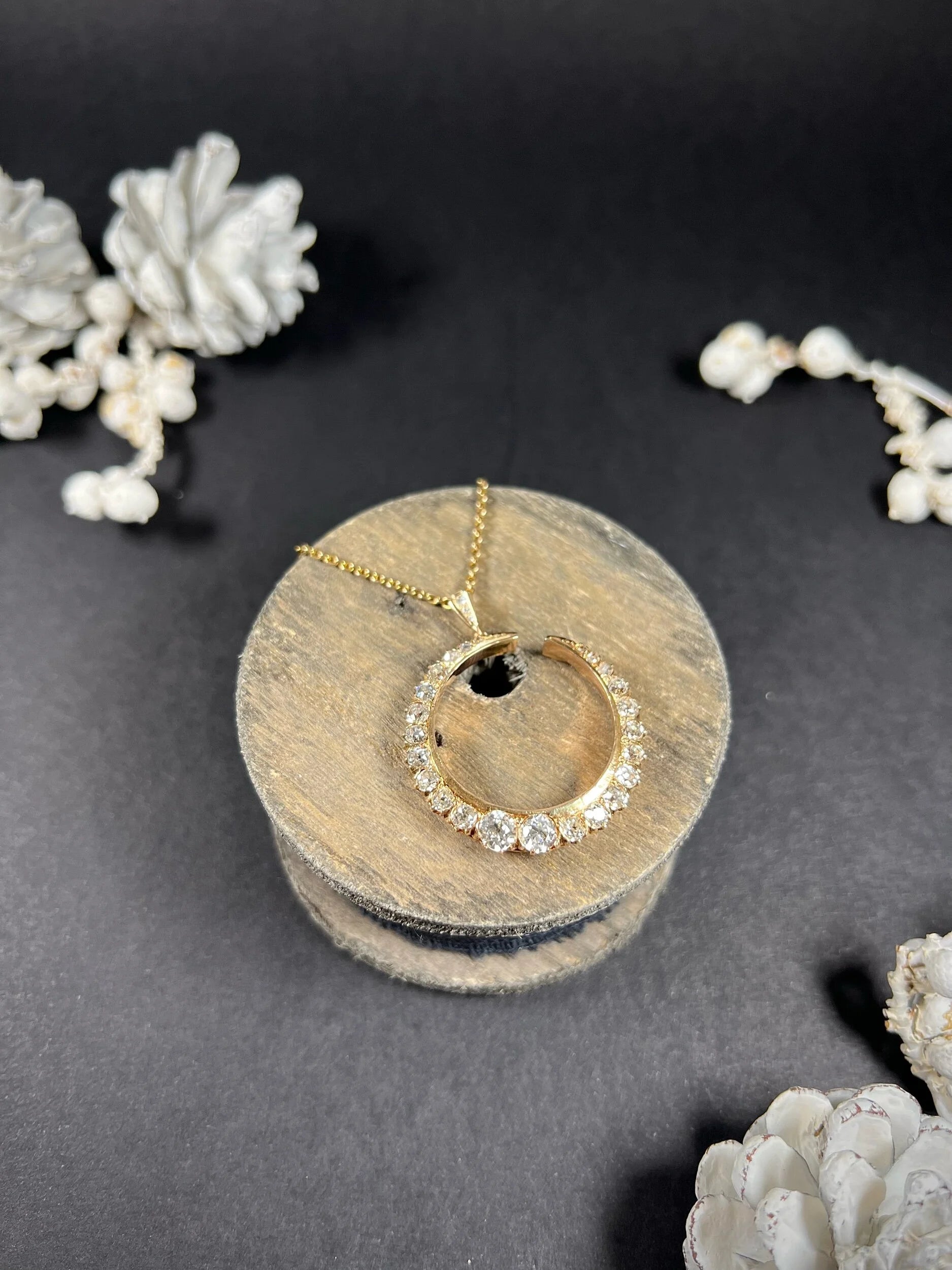 Victorian Antique 3.75ct Old Cut Diamond Crescent Moon Pendant